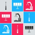 Set Screwdriver, Solar energy panel and Robotic robot arm hand factory icon. Vector Royalty Free Stock Photo