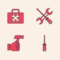 Set Screwdriver, Toolbox, and wrench and Hammer icon. Vector Royalty Free Stock Photo