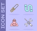 Set Screwdriver and wrench, Chainsaw, Builder and Industry pipe icon. Vector