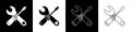 Set Screwdriver and wrench spanner tools icon isolated on black and white background. Service tool symbol. Vector Royalty Free Stock Photo