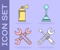 Set Screwdriver and wrench tools, Paint spray can, Wrench and Gear shifter icon. Vector Royalty Free Stock Photo