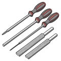 Set of Screwdrivers and Files Tools Illustration for DIY Projects and Repairs Royalty Free Stock Photo