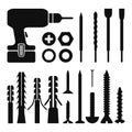 Set of screwdrivers and self-tapping screws. Construction tools and a set of fasteners. Items for construction and carpentry Royalty Free Stock Photo