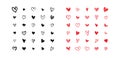 Set of scribble black and red hearts. Collection of heart shapes draw the hand. Symbol of love. Design elements for Valentine`s. Royalty Free Stock Photo