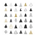 Set of scribble Christmas tree. Collection of Christmas tree shapes draw the hand.  Design elements for Christmas day. Royalty Free Stock Photo