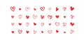 Set of scribble red hearts. Collection of heart shapes draw the hand. Symbol of love. Design elements on white background. Royalty Free Stock Photo