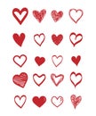 Set of scribble red hearts icon. Collection of heart shapes draw the hand. Symbol of love.