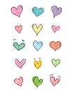 Set of scribble sweet color hearts. Collection of heart shapes draw the hand. Symbol of love. Design elements for Valentine`s Day. Royalty Free Stock Photo