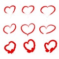 Set Of Scribbled Hearts. Vector grunge style icons collection.