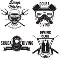 Set of Scuba diving club and diving school badges with design elements. Concept for shirt or logo, print