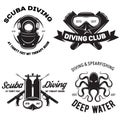 Set of Scuba diving club and diving school badges with design elements. Concept for shirt or logo, print