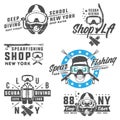 Set of scuba diving elements for emblems,logo ,prints,tattoo,label and design.