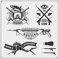 Set of Scuba diving emblems. Underwater swimming and spearfishing labels, logos and design elements. Royalty Free Stock Photo