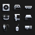 Set SD card, Computer mouse, monitor, Server, Data, Web Hosting, USB cable cord, camera, RAM, random access memory and Royalty Free Stock Photo