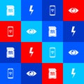 Set SD card, Lightning bolt, Smartphone with wireless and Eye icon. Vector Royalty Free Stock Photo