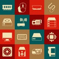 Set SD card, Processor with CPU, Server, Data, Web Hosting, Laptop, Router and wi-fi signal, Computer cooler, RAM Royalty Free Stock Photo