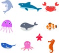 Set of Sea animal cartoon Royalty Free Stock Photo