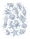 Set sea animal. Vector monochrome engraving vintage illustrations isolated on white Royalty Free Stock Photo