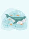 Set of sea animals. Cute sea set with whale and colored fish. Underwater inhabitants. Vector illustration Royalty Free Stock Photo