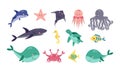 Set of sea cartoon animals Royalty Free Stock Photo