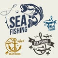 Set of sea fishing theme logos template. Royalty Free Stock Photo