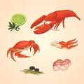 Set sea food crab and crawfish