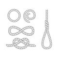 Set of sea knots and loops. Cable rope, tied, untied. Royalty Free Stock Photo