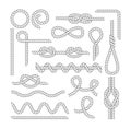 Set of sea knots and loops. Cable rope, tied, untied. Royalty Free Stock Photo