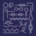 Set of sea knots and loops. Cable rope, tied, untied Royalty Free Stock Photo