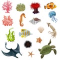 Sea Life Cartoon Icons Set