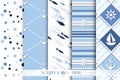 Set of sea and nautical patterns in blue colors. Royalty Free Stock Photo