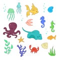 Set of sea and ocean animals