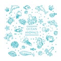 Set of sea or ocean animals icons.Vector illustration