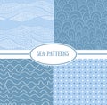 Set of sea seamless patterns (tiling). Royalty Free Stock Photo