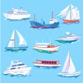 Set of Sea Ships Water Carriage and Maritime Transport