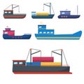 Set of sea ships, yachts, marine transport.