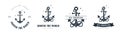 Set of sea traveling logos. Vintage stamps with anchor icons. Maritime cruise. Nautical badges collection. Vector Royalty Free Stock Photo