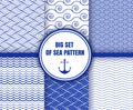 Set of sea and water wavy marine backgrounds in blue and white colors. Sea or ocean theme. Seamless patterns collection Royalty Free Stock Photo