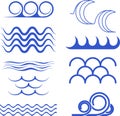 A set of sea wave icons. Water design elements.