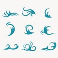 A set of sea wave icons. Water design elements. Symbols of the ocean.