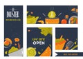 Set of seafood banners vector illustration. Doodle Hand drawn in doodle style. Asian restaurant food