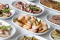 Set of Seafood Dishes. Selective focus Shrimp. Royalty Free Stock Photo