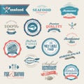 Set of seafood labels and elements