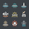 Set of seafood logos for fish shop and restaurants Royalty Free Stock Photo