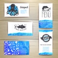 Set of seafood menu cards. Corporate identity Royalty Free Stock Photo
