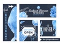 Set of seafood promotional banners for cafe, restaurant in social media with hand drawn fish. Vector illustration Royalty Free Stock Photo