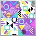 Set of Seamless abstract geometric pattern in memphis style Royalty Free Stock Photo