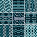 Set of seamless abstract geometric patterns in blue and white co