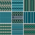 Set of seamless geometric patterns in blue and green colors Royalty Free Stock Photo