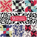 Set of seamless abstract geometric vector patterns in retro color palette. Royalty Free Stock Photo